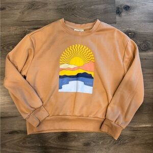 BearPaw Brown Sweatshirt with Vibrant Sunset Design